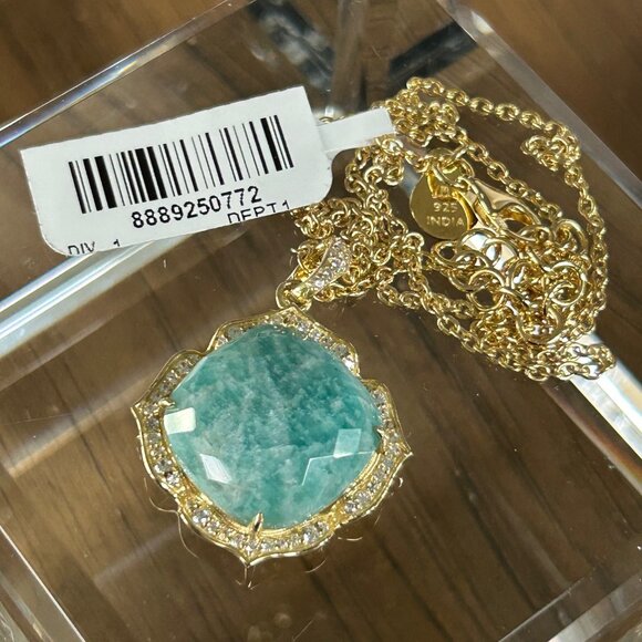 Rarities Carol Brodie Gold-Plated Cushion Amazonite & Zircon Drop Earrings Nwt - Picture 7 of 7